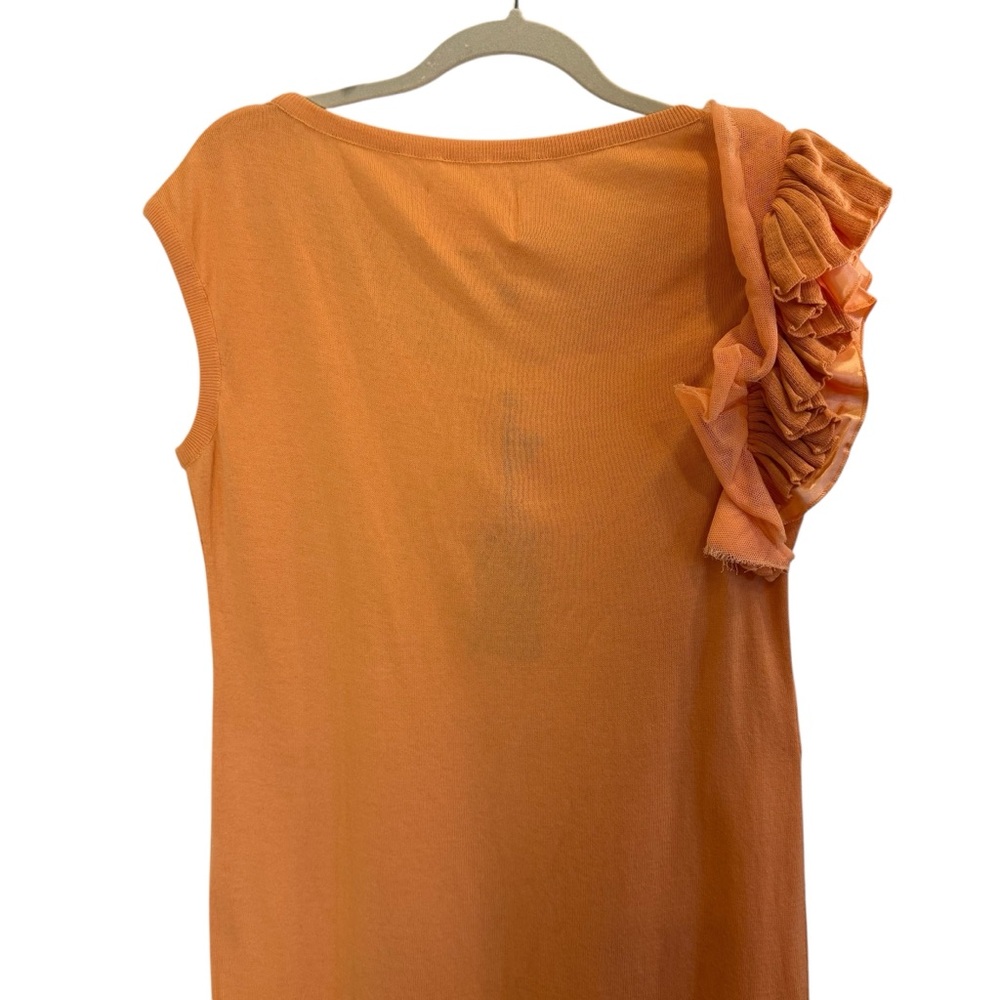 Betty Blue Soft Coral Asymmetrical Ruffled Shoulder Light Knit Dress sz 10 - Picture 7 of 16